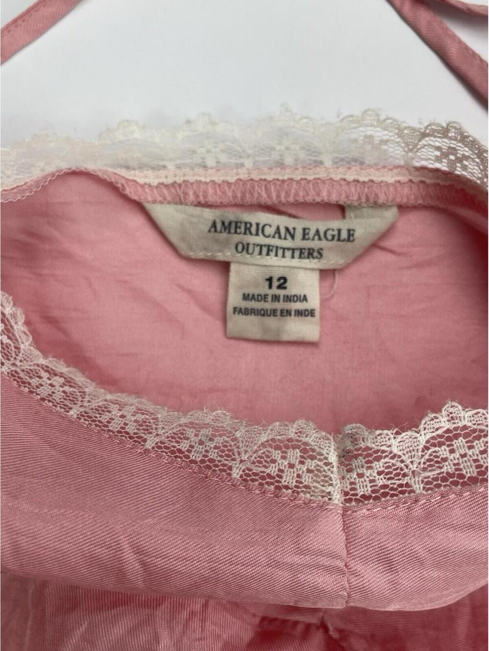 American Eagle 100% Silk Camisole Top 12 Pink Lace Trim Pintuck Boho Romantic - Picture 4 of 7